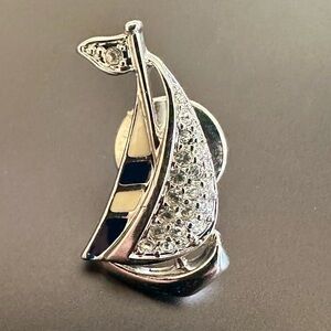 Vintage Swarovski Crystal Sailboat Pin Tie Tack Nautical Brooch